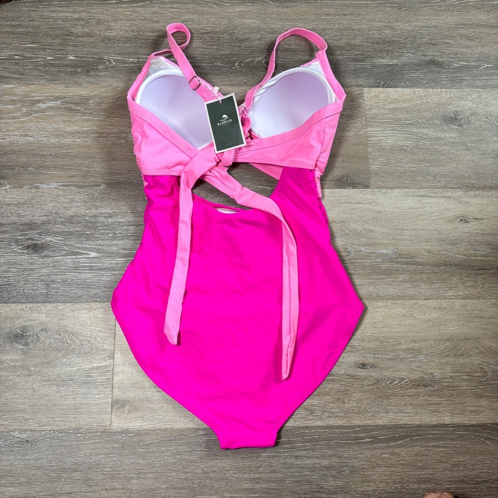 Eomenie Womens Pink Colorblock Cutout One Piece Swimsuit Monokini Size M NEW - Picture 4 of 7